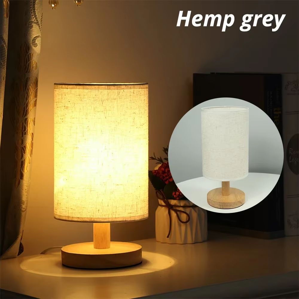 LED Hessian Wood Bedside Lamp USB Table Reading Light 7