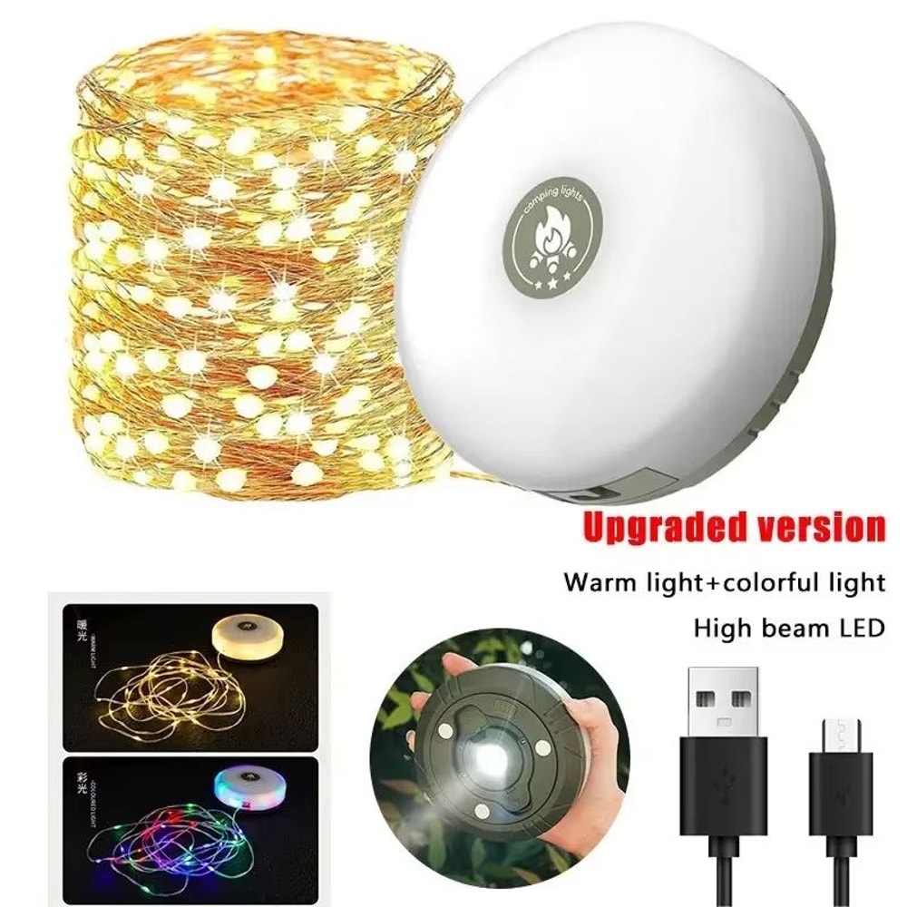 2in1 Rechargeable Camping String Lights Waterproof USB Portable Tent Light 7