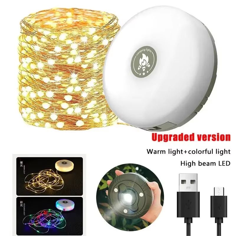 2in1 Rechargeable Camping String Lights Waterproof USB Portable Tent Light 7