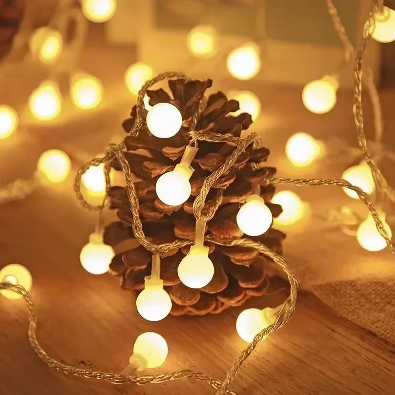 Battery Powered White Ball String Lights 15m 10 LED Fairy Garland 0
