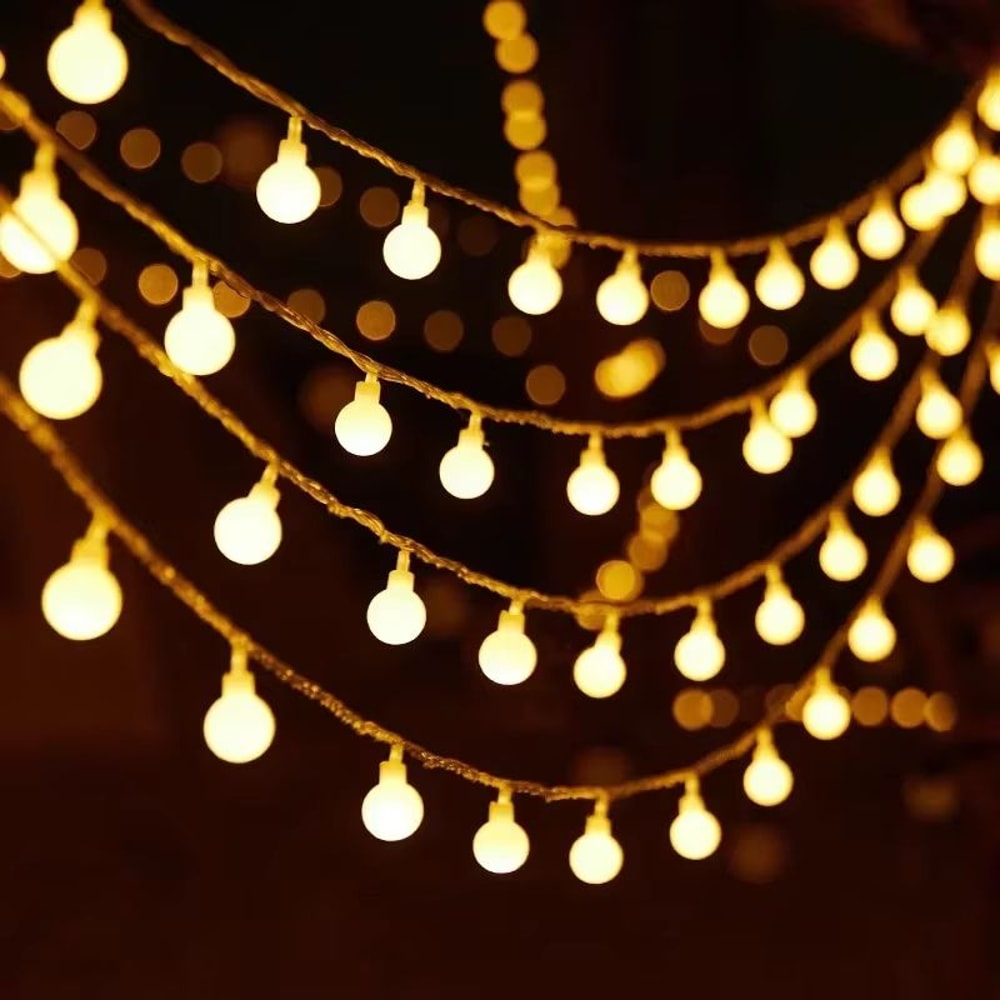 Battery Powered White Ball String Lights 15m 10 LED Fairy Garland 7