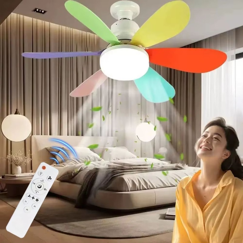 Modern E27 Ceiling Fan Light With Remote Control And Dimmable LED 1