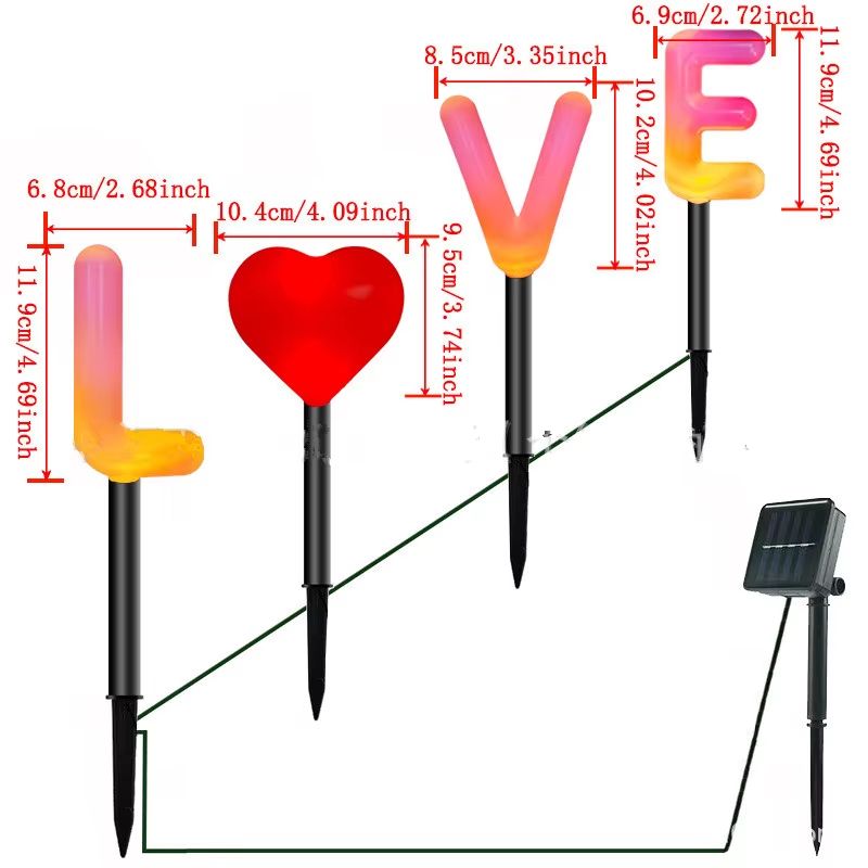 Solar Love Letter Ground Lights 4PCS Waterproof Romantic Garden Pathway Decor 5