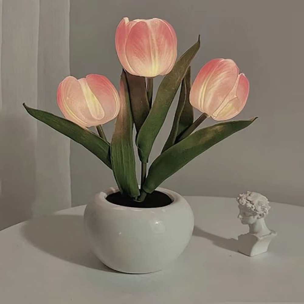 LED Tulip Night Light Bouquet Romantic Battery Powered Bedside Flower Lamp 1