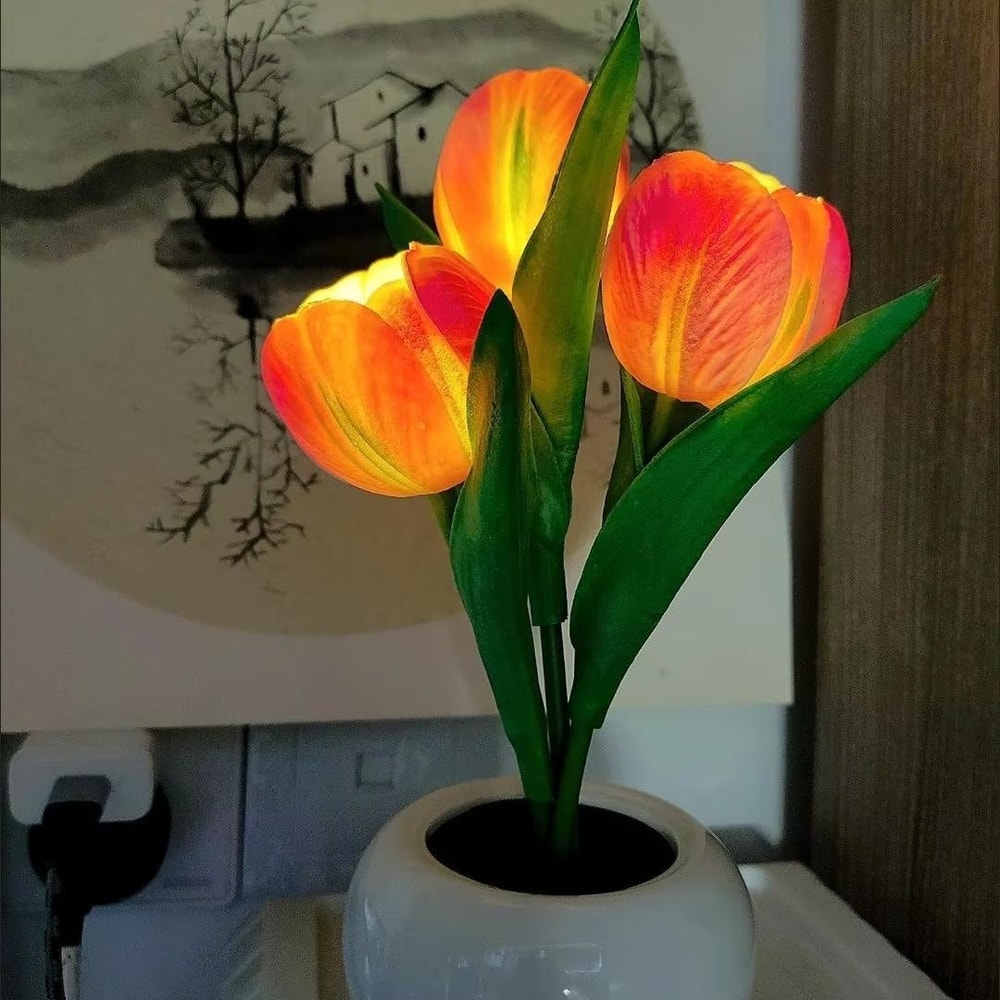 LED Tulip Night Light Bouquet Romantic Battery Powered Bedside Flower Lamp 7