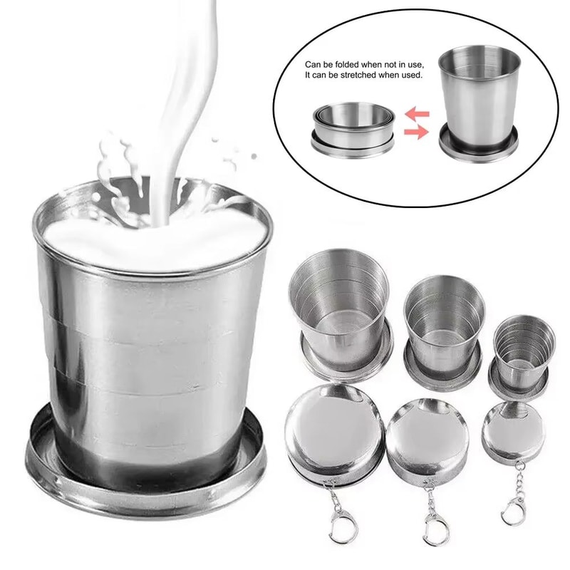 Collapsible Stainless Steel Travel Cup With Keychain Portable Folding Drinking Cup 0