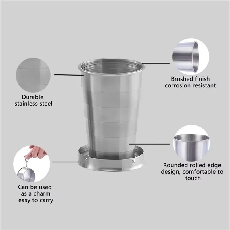 Collapsible Stainless Steel Travel Cup With Keychain Portable Folding Drinking Cup 3