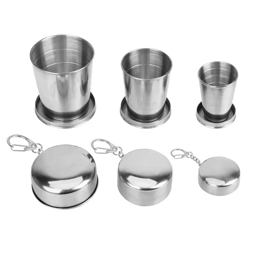 Collapsible Stainless Steel Travel Cup With Keychain Portable Folding Drinking Cup 4
