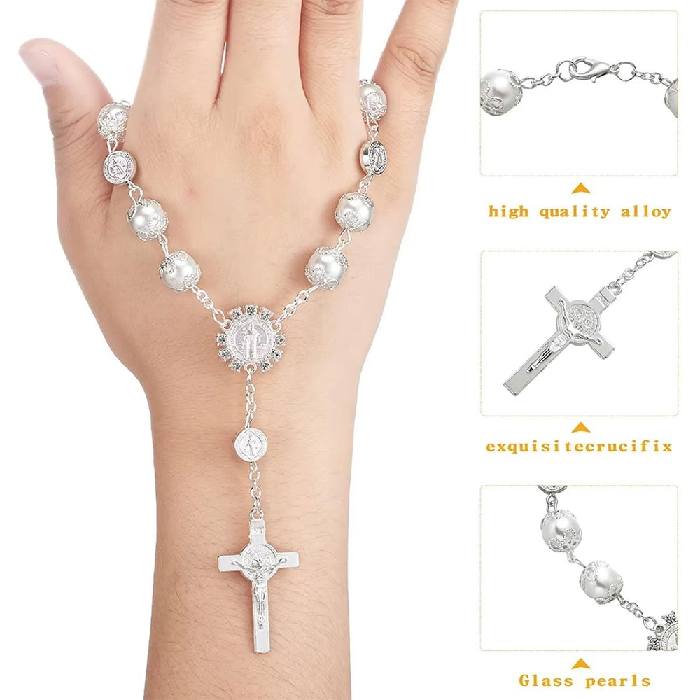 Retro Pearl Cross Car Hanging Ornament Elegant Rearview Mirror Car Charm 3