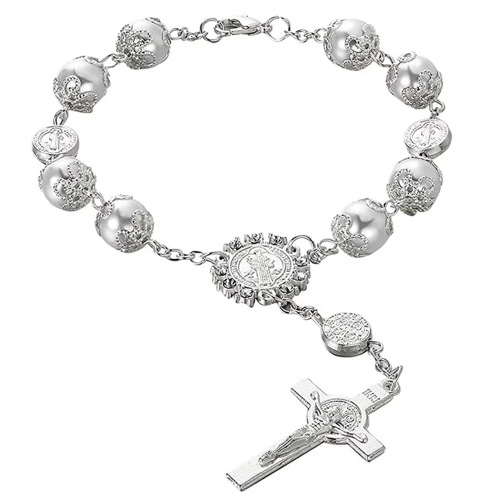 Retro Pearl Cross Car Hanging Ornament Elegant Rearview Mirror Car Charm 5