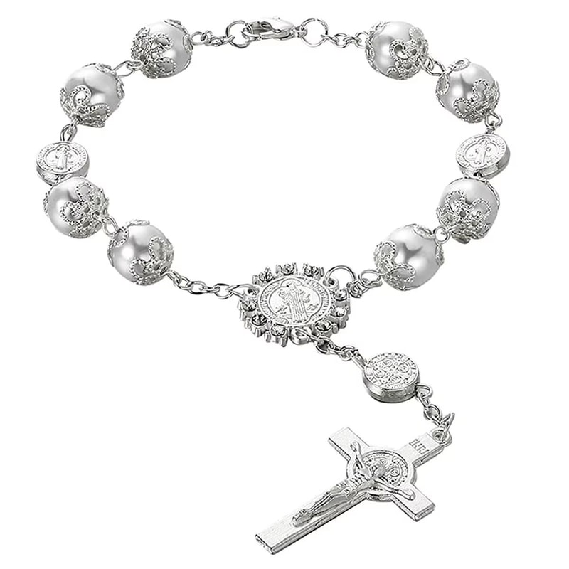 Retro Pearl Cross Car Hanging Ornament Elegant Rearview Mirror Car Charm 5