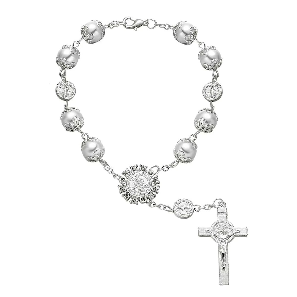 Retro Pearl Cross Car Hanging Ornament Elegant Rearview Mirror Car Charm 6