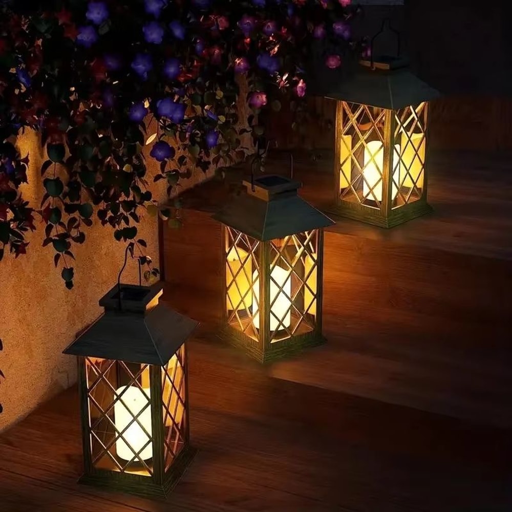 Solar Lantern Outdoor Hanging Lights Waterproof Retro Candle Garden Decor 3