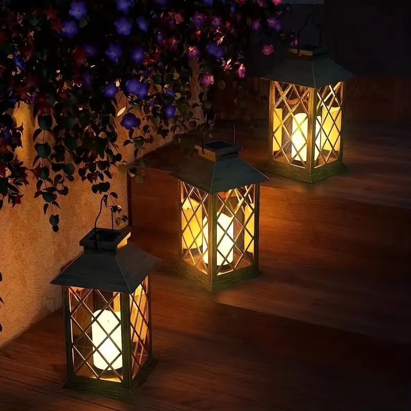 Solar Lantern Outdoor Hanging Lights Waterproof Retro Candle Garden Decor 3