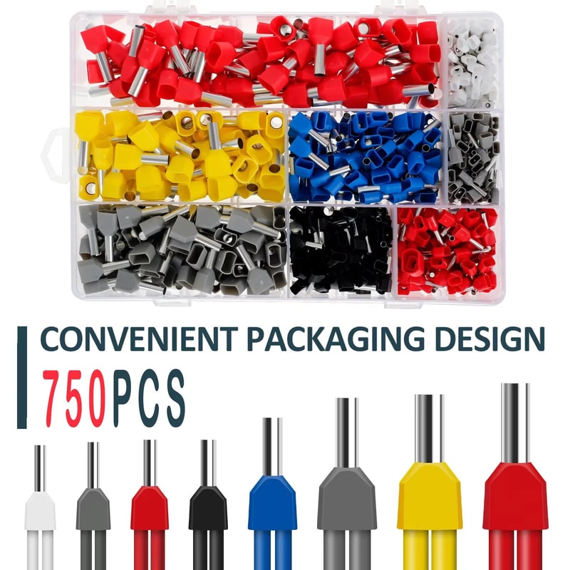 750PCS Twin Wire End Ferrules Kit Stainless Copper Crimp Connectors Set With Storage Box 0