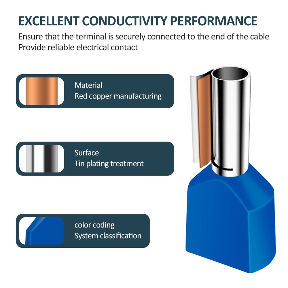 750PCS Twin Wire End Ferrules Kit Stainless Copper Crimp Connectors Set With Storage Box 3