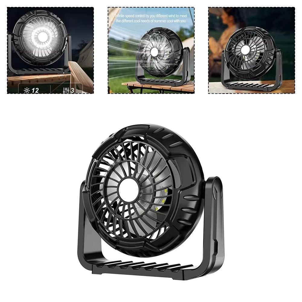 Portable USB Rechargeable Camping Fan With Light And 360 Hanging Hook 3
