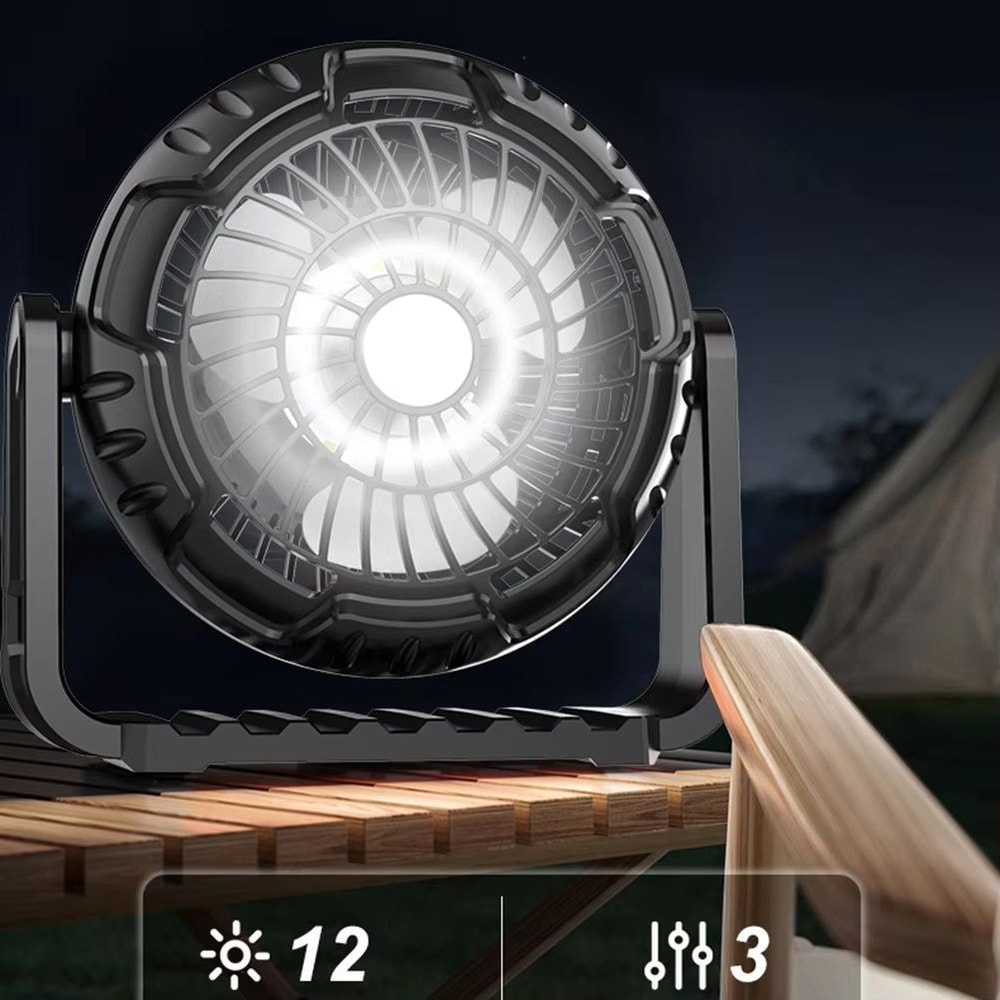 Portable USB Rechargeable Camping Fan With Light And 360 Hanging Hook 6