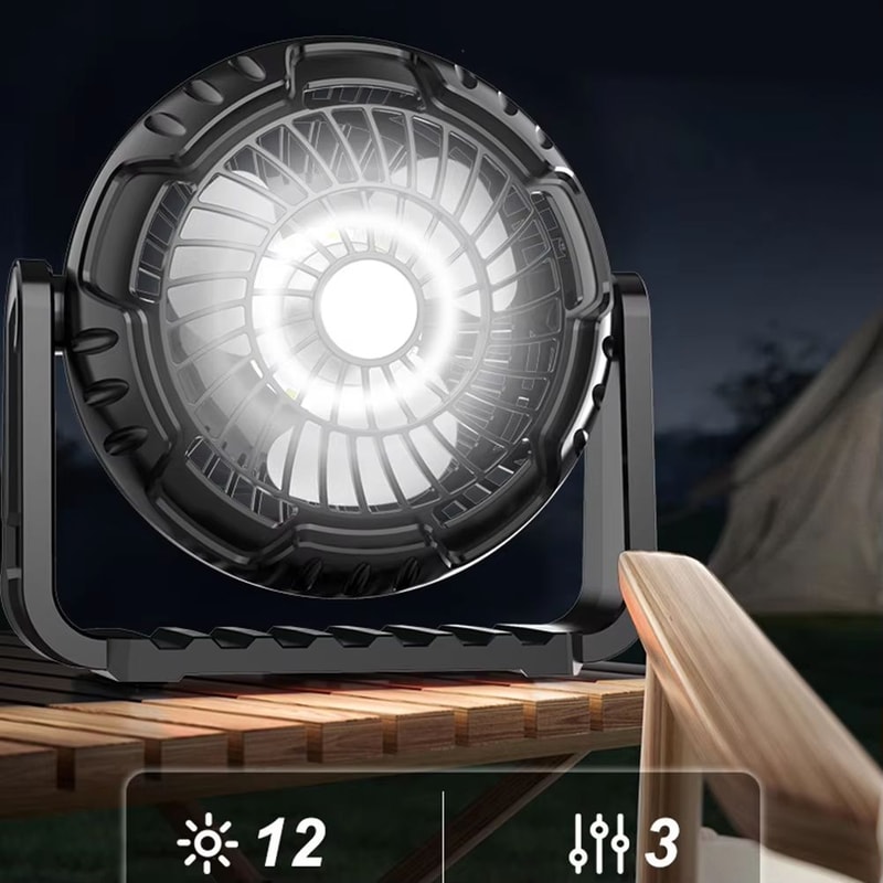 Portable USB Rechargeable Camping Fan With Light And 360 Hanging Hook 6