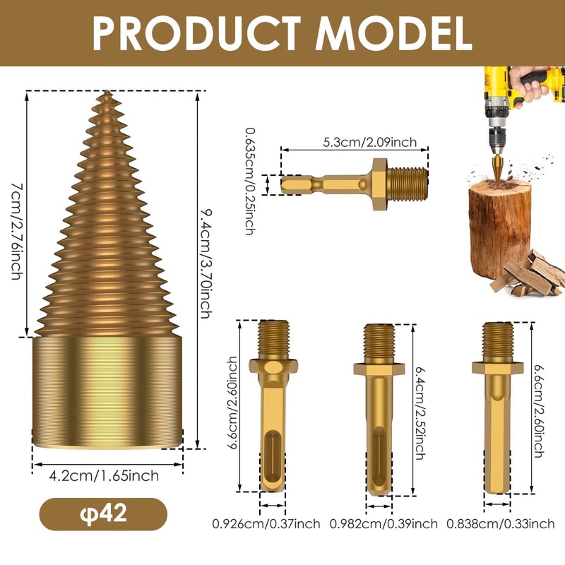 Heavy Duty Firewood Log Splitter Drill Bit High Carbon Steel Wood Splitting Cone 124PCS 12