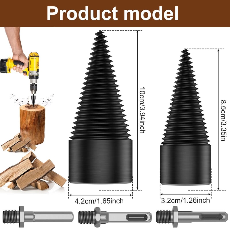 Heavy Duty Firewood Log Splitter Drill Bit High Carbon Steel Wood Splitting Cone 124PCS 8
