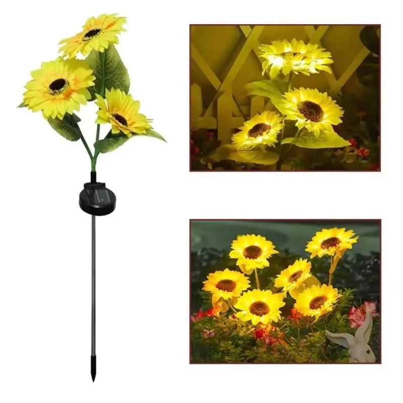 3 Head Solar Sunflower Garden Lights Outdoor Waterproof LED Landscape Decor 6