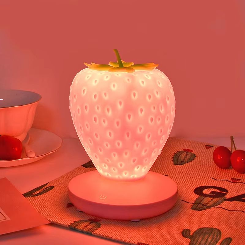 USB Rechargeable Strawberry Night Light Soft Silicone Touch Lamp For Kids Bedroom Decor 3