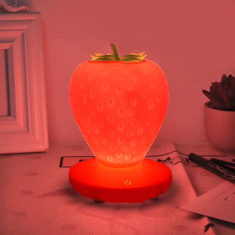 USB Rechargeable Strawberry Night Light Soft Silicone Touch Lamp For Kids Bedroom Decor 4