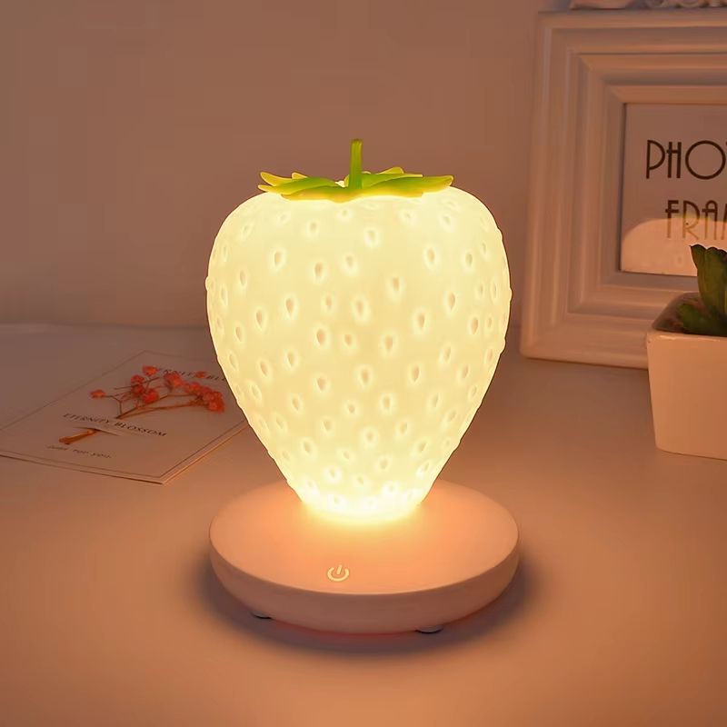 USB Rechargeable Strawberry Night Light Soft Silicone Touch Lamp For Kids Bedroom Decor 5