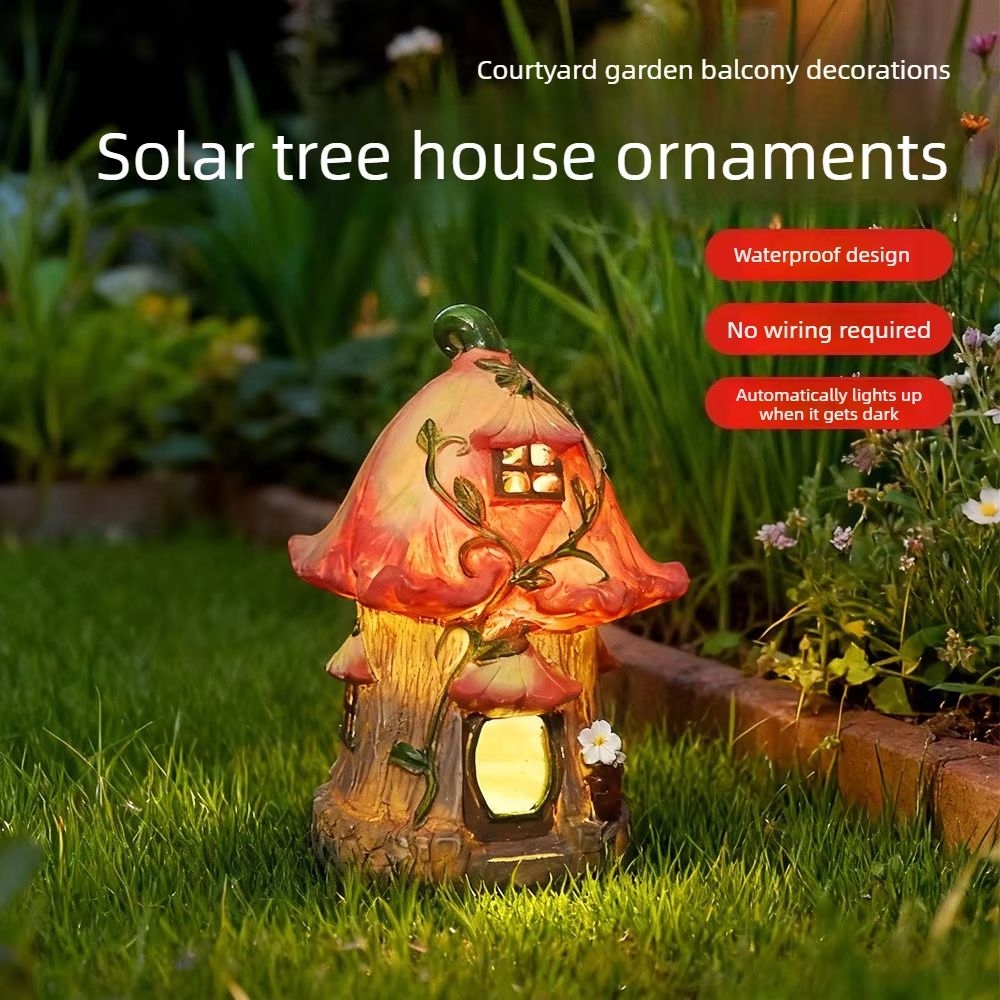 Solar Mushroom House Garden Light Fairy Figurine Outdoor Decor 1