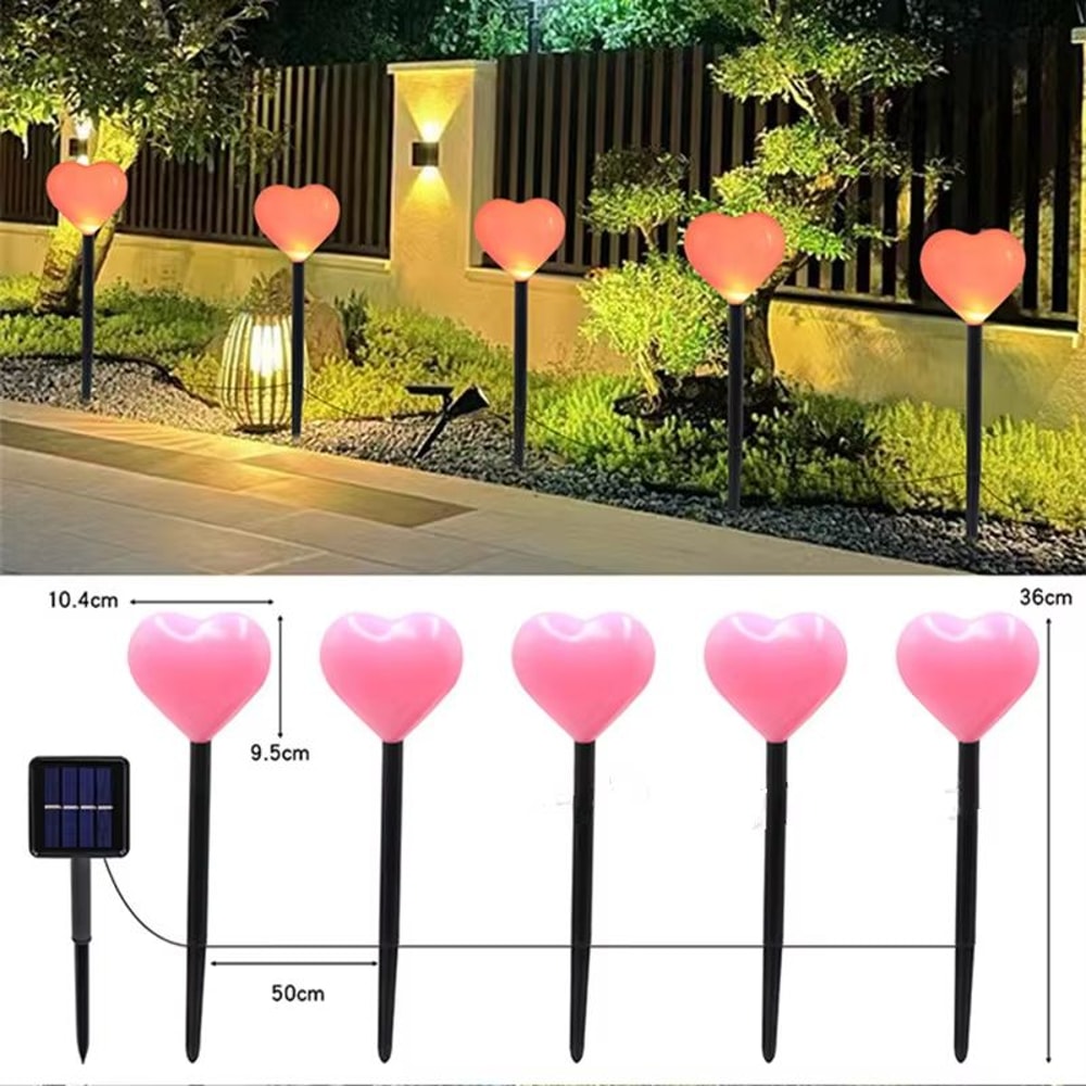 5pcs Solar Heart Garden Lights Waterproof Romantic Outdoor Stake Decor 6