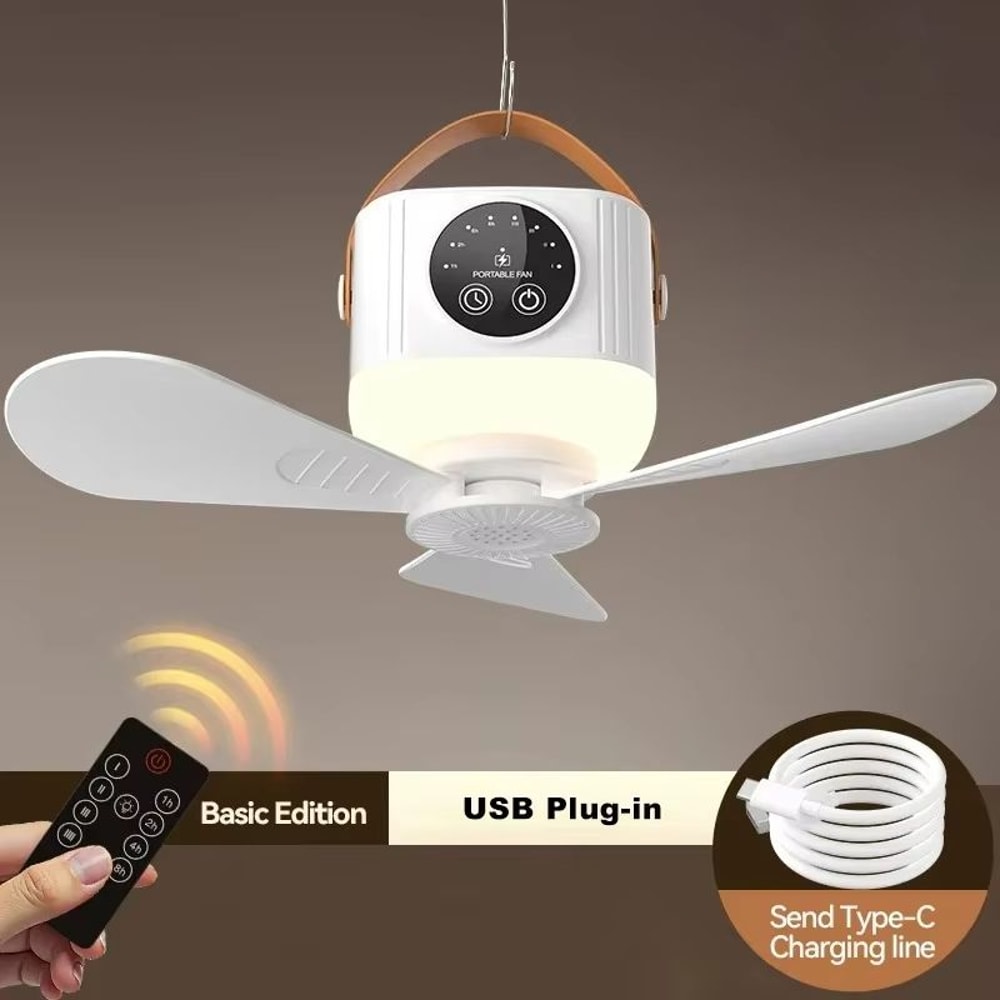 Portable Silent Ceiling Fan With LED Light USB Rechargeable Remote Control Lamp 6