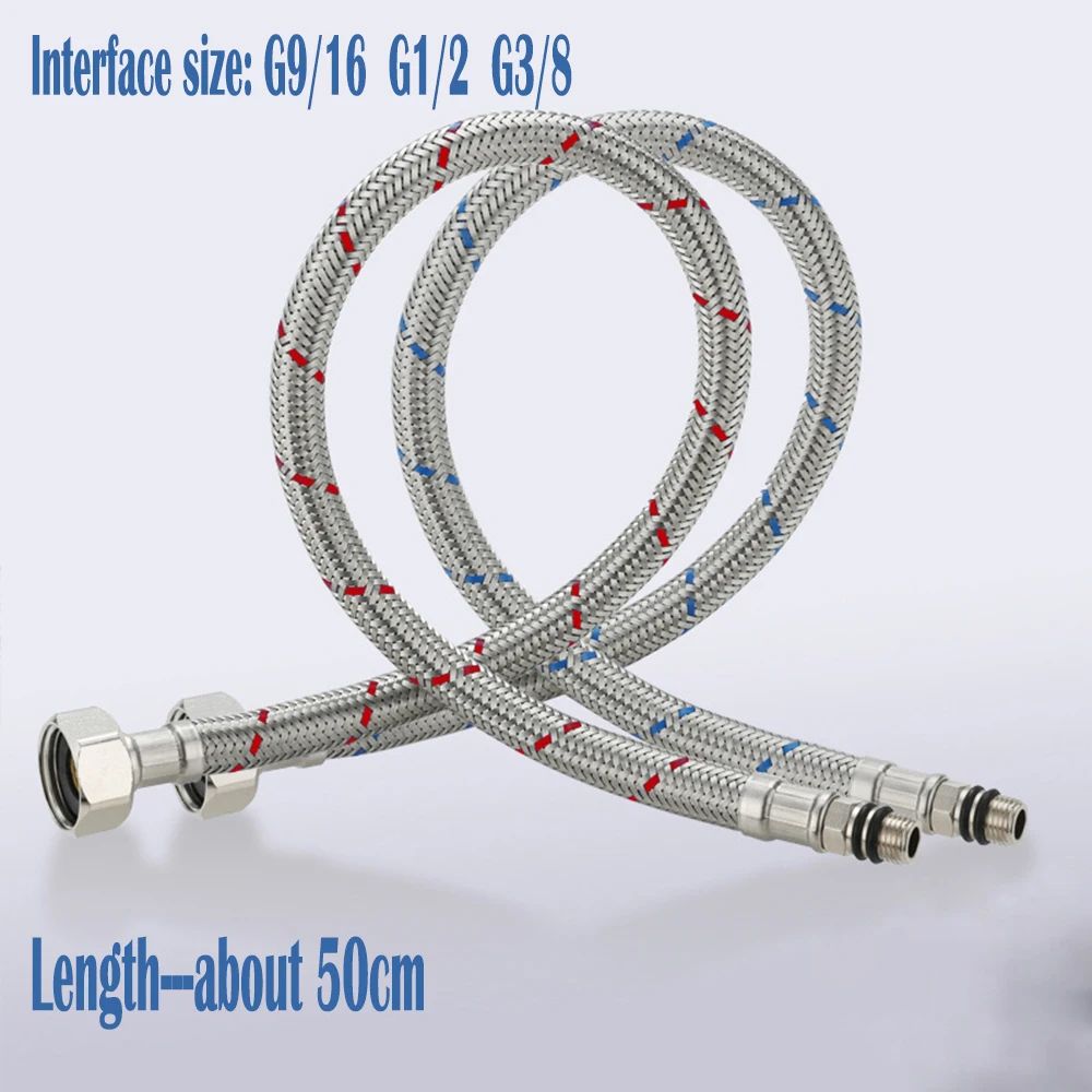 50cm Stainless Steel Braided Faucet Hose Flexible Water Supply Pipe For Hot And Cold 12PCS 0