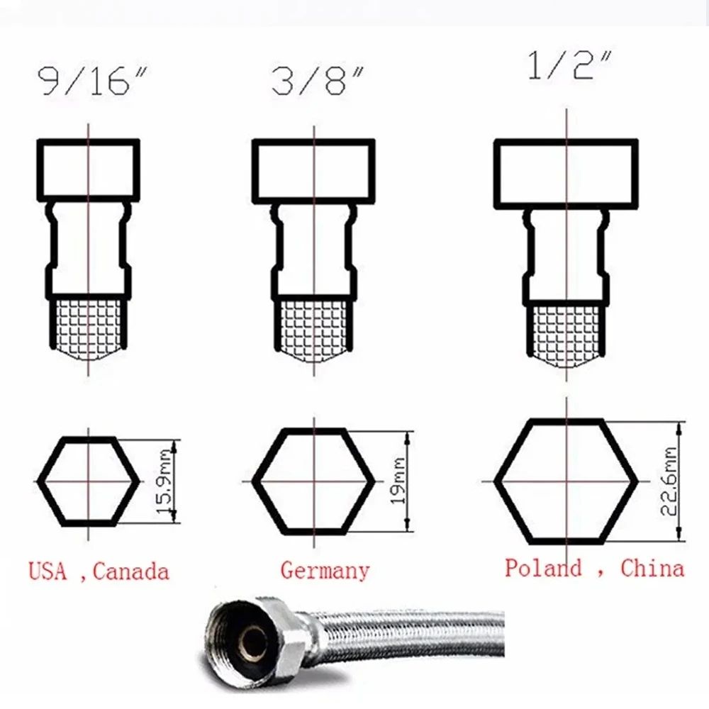 50cm Stainless Steel Braided Faucet Hose Flexible Water Supply Pipe For Hot And Cold 12PCS 5