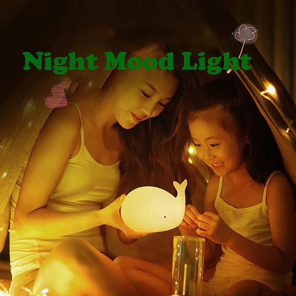 USB Rechargeable Silicone Whale Night Light Touch Control Kids Bedside Lamp 2