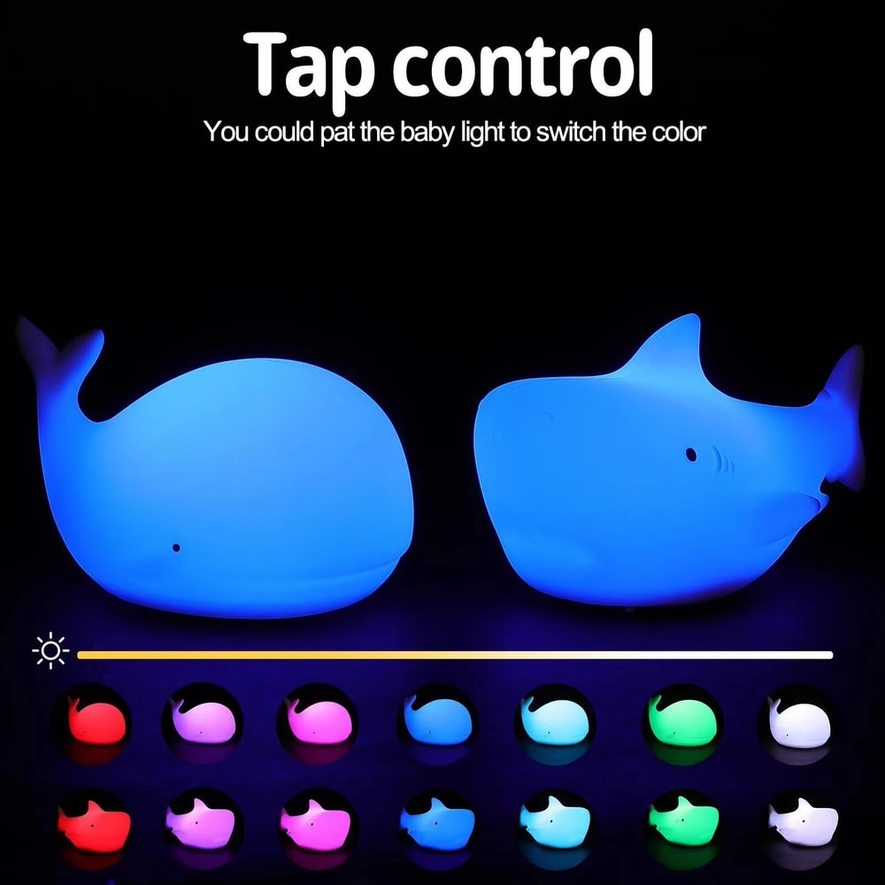 USB Rechargeable Silicone Whale Night Light Touch Control Kids Bedside Lamp 3