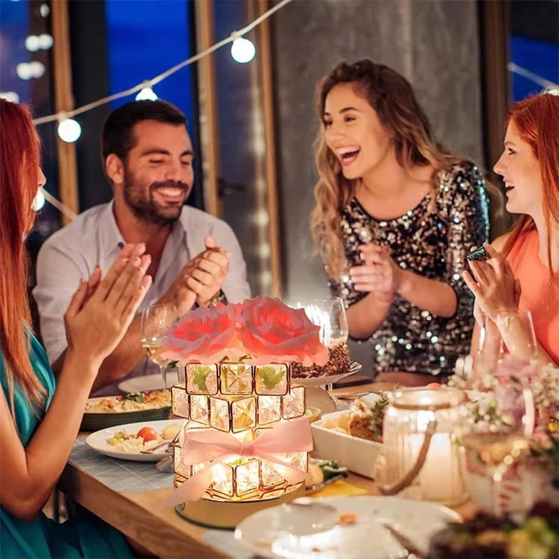 Rubik Cube Rose Night Light LED Atmosphere Lamp Romantic Bedroom Table Decor 5