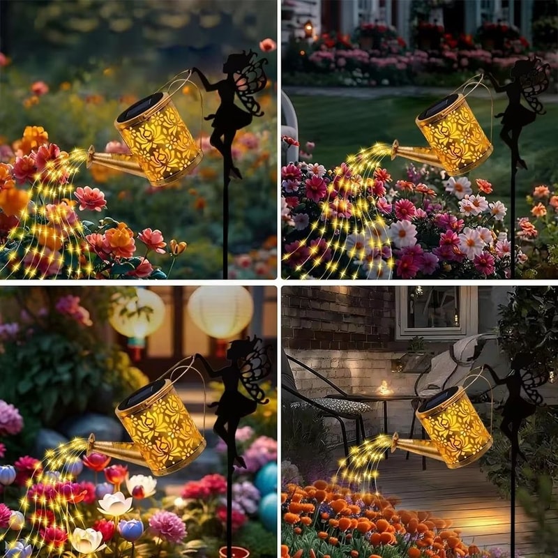 Solar Watering Can Fairy Lights Outdoor Hanging Garden LED Decor 4
