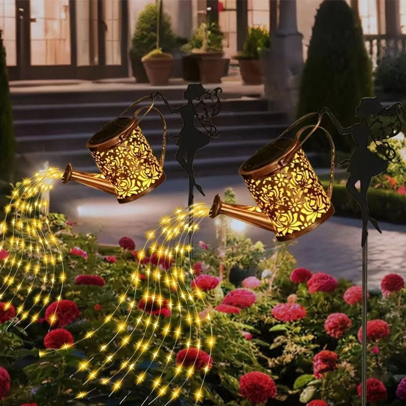 Solar Watering Can Fairy Lights Outdoor Hanging Garden LED Decor 5
