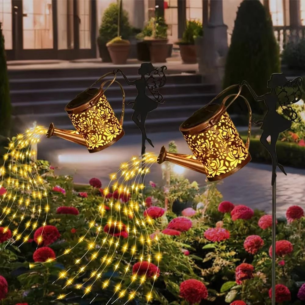 Solar Watering Can Fairy Lights Outdoor Hanging Garden LED Decor 7