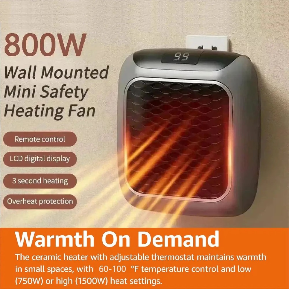 Mini Wall Mounted PTC Ceramic Heater With Remote Fast Heating Fan For Bathroom Home 3