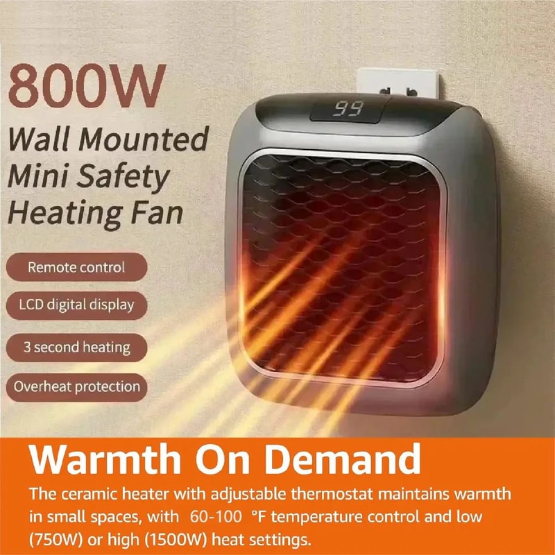 Mini Wall Mounted PTC Ceramic Heater With Remote Fast Heating Fan For Bathroom Home 3