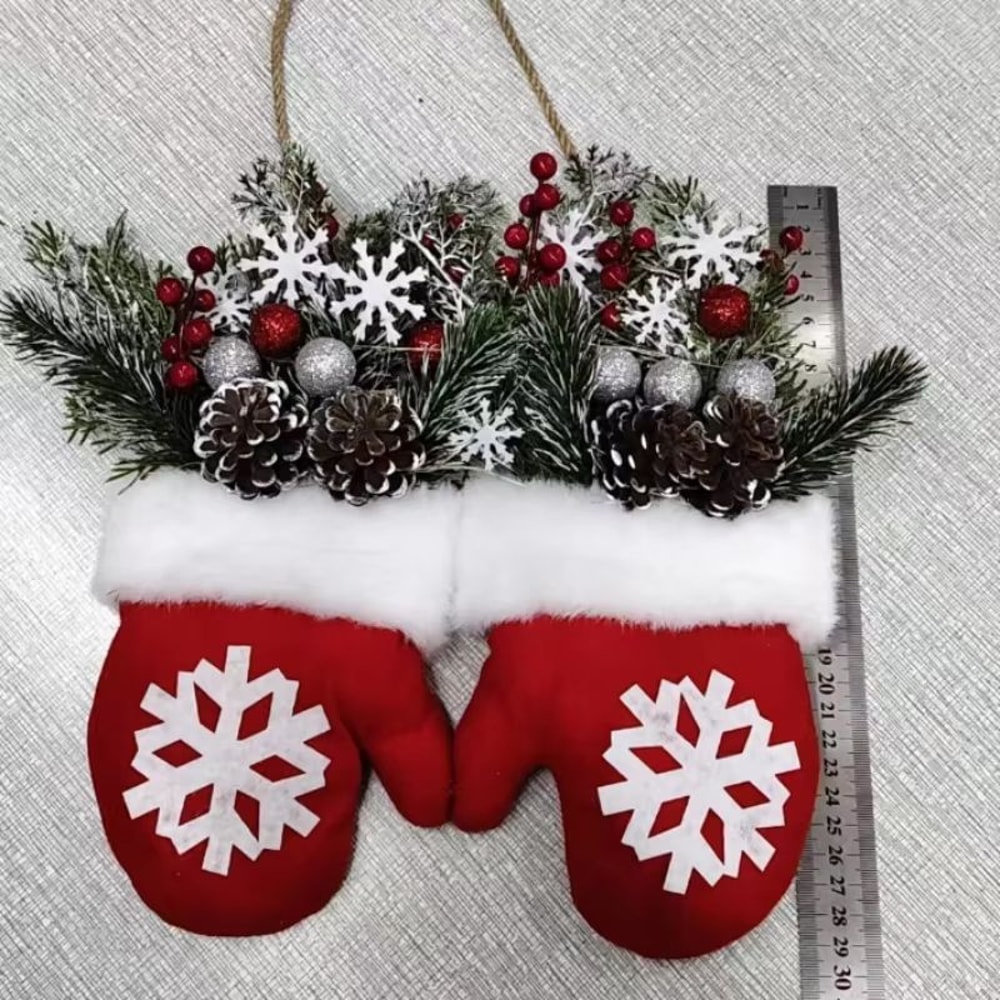 Creative Christmas Glove Wreath Garland Festive Door Hanging Decoration With Simulated Flowers 4