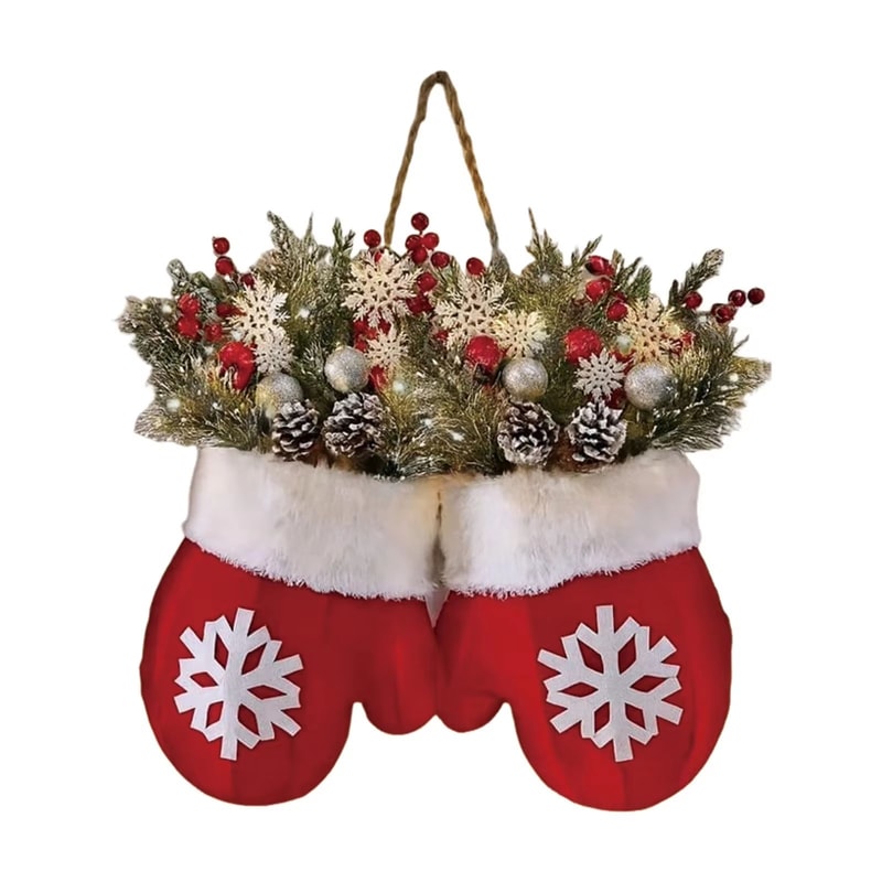 Creative Christmas Glove Wreath Garland Festive Door Hanging Decoration With Simulated Flowers 5
