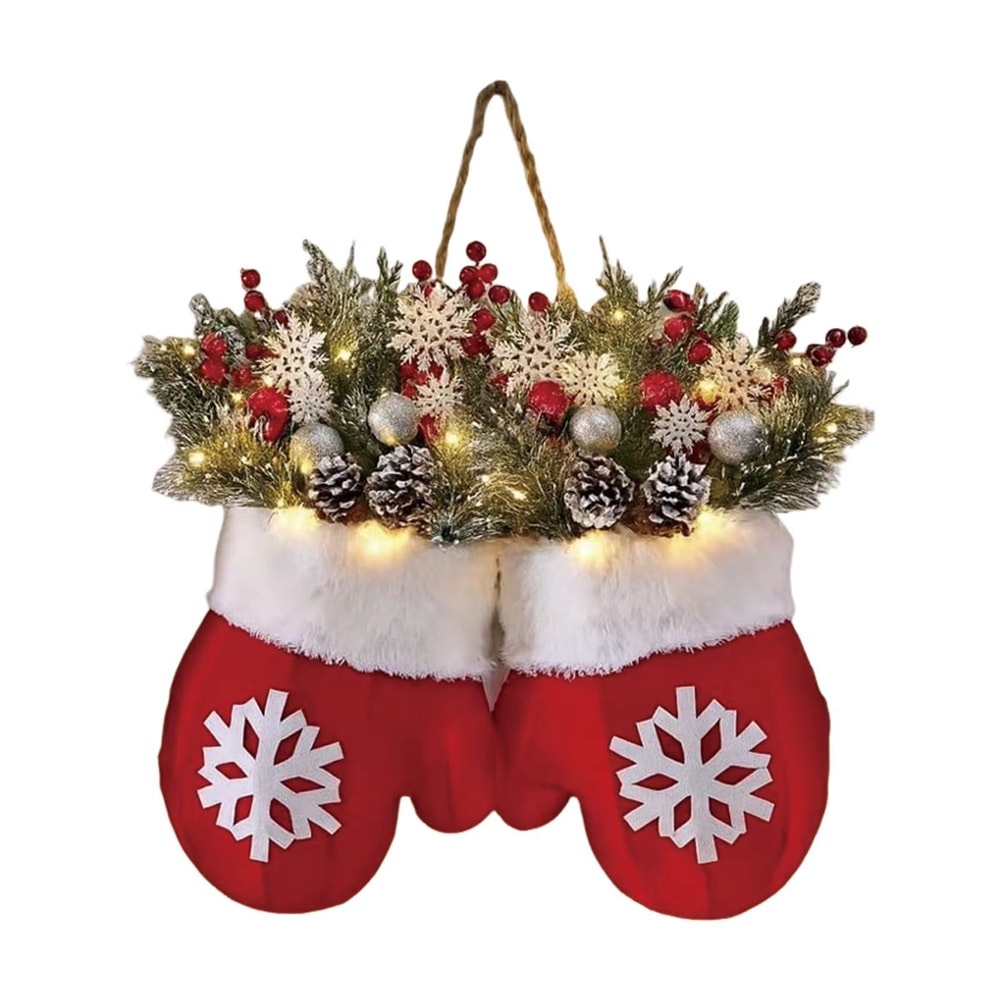 Creative Christmas Glove Wreath Garland Festive Door Hanging Decoration With Simulated Flowers 7