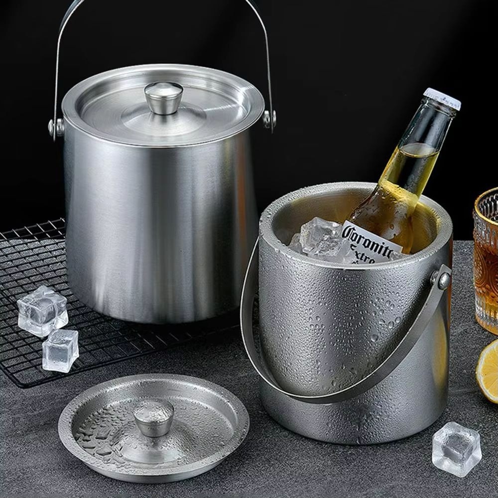 Double Wall Stainless Steel Ice Bucket Insulated Wine And Beer Chiller For Home Bar 0