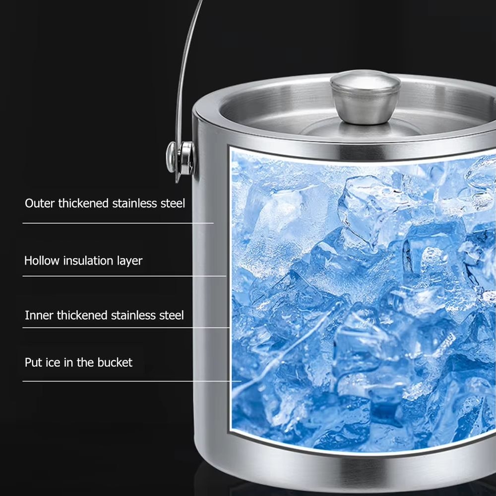 Double Wall Stainless Steel Ice Bucket Insulated Wine And Beer Chiller For Home Bar 1