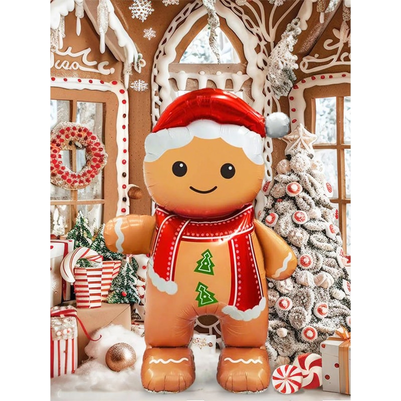 Standing Gingerbread Man Foil Balloon Christmas Party Decoration Air Fill Holiday Balloon 0