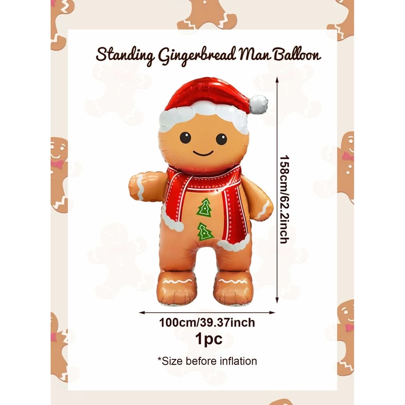 Standing Gingerbread Man Foil Balloon Christmas Party Decoration Air Fill Holiday Balloon 1
