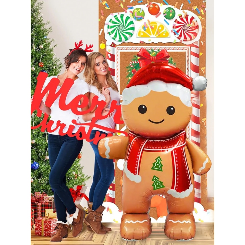 Standing Gingerbread Man Foil Balloon Christmas Party Decoration Air Fill Holiday Balloon 2